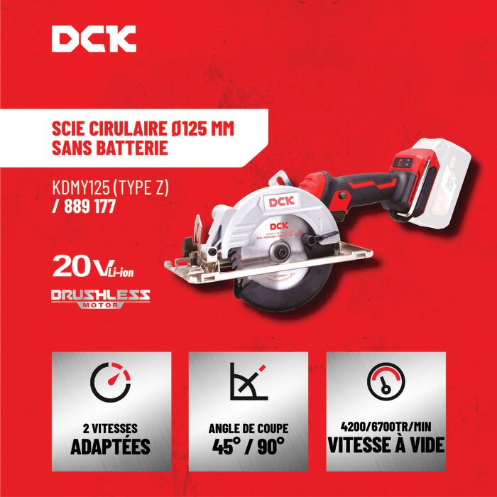 Scie circulaire sans fil - DCK - 20 V - 125 mm - Sans batterie-3