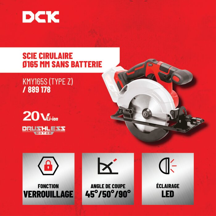 Scie circulaire sans fil - DCK - 20 V - 165 mm - Sans batterie-3