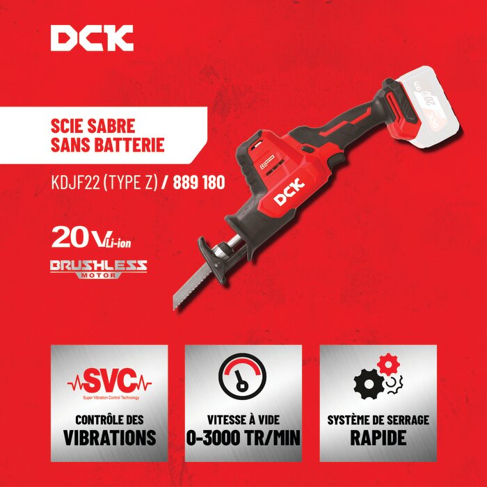 Scie sabre sans fil – DCK – 20 V – Moteur brushless – Sans batterie-3