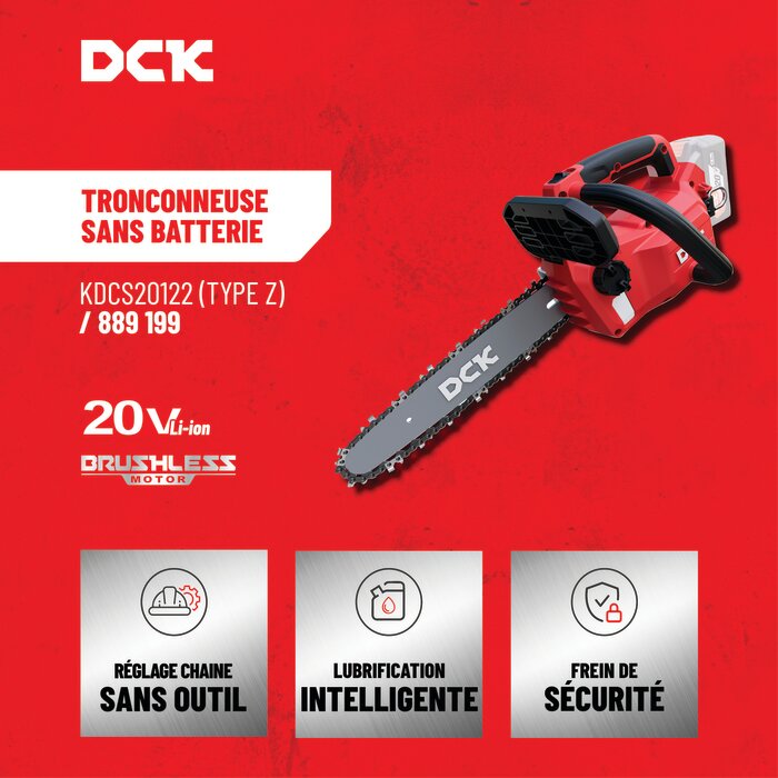 Tronçonneuse sans fil 20 V – DCK – Guide 300 mm – Sans batterie-3