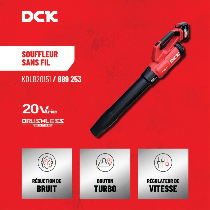 Souffleur sans fil 20 V - DCK - Moteur Brushless - 940 m³/h-3