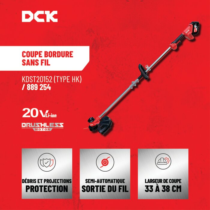 Coupe-bordure sans fil – DCK – 20 V – 33 à 38 cm-3