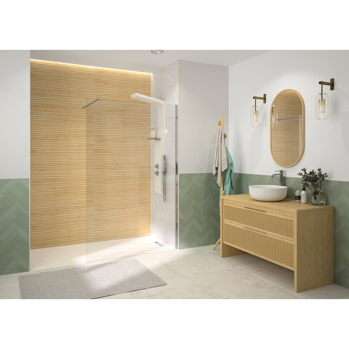 Paroi de douche fixe – KINEDO – Solo 6 – Profilé Chromé – Barre droite – Hauteur 190 cm-1