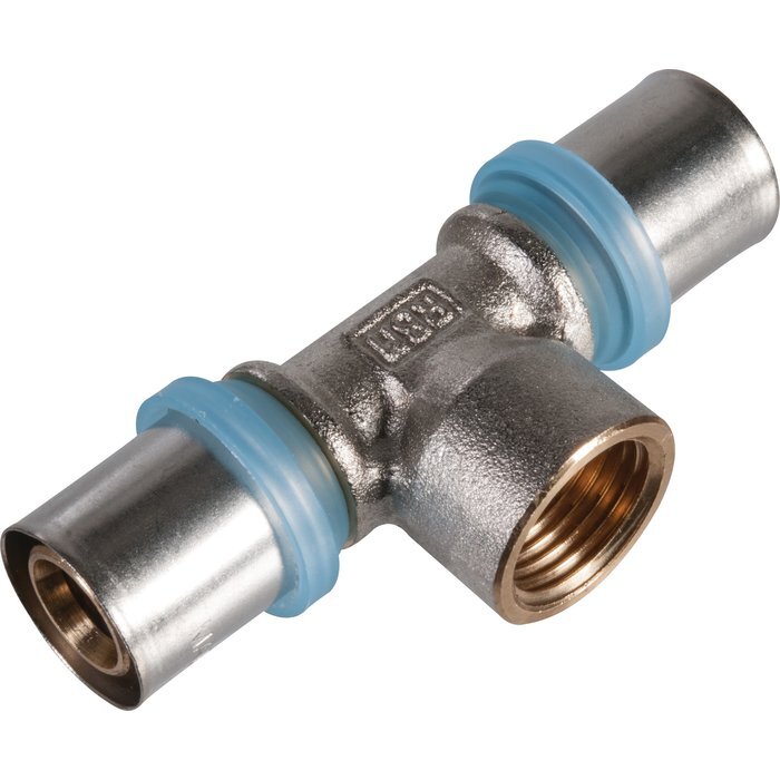 Raccord à sertir en T avec raccordement gaz - Multi couche - RBM - F 3/4"