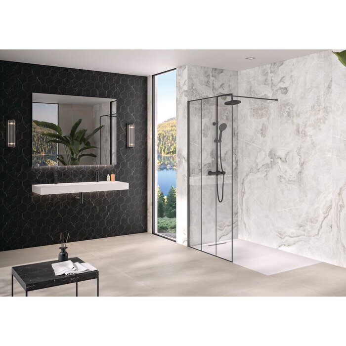 Paroi de douche Walk-In - KINEDO - Solo Design - Profilé noir mat - Verre atelier - Hauteur 200 cm-1