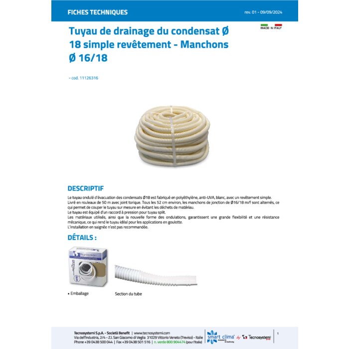 Tuyau d'évacuation des condensats au mètre - Ø16/18 - 11126316-2