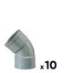 Lot de 10 raccords PVC gris coudé 45° - Ø 40 mm - Double emboîture