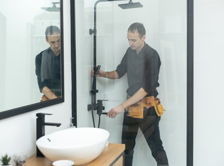 illustration d'un homme installant une douche