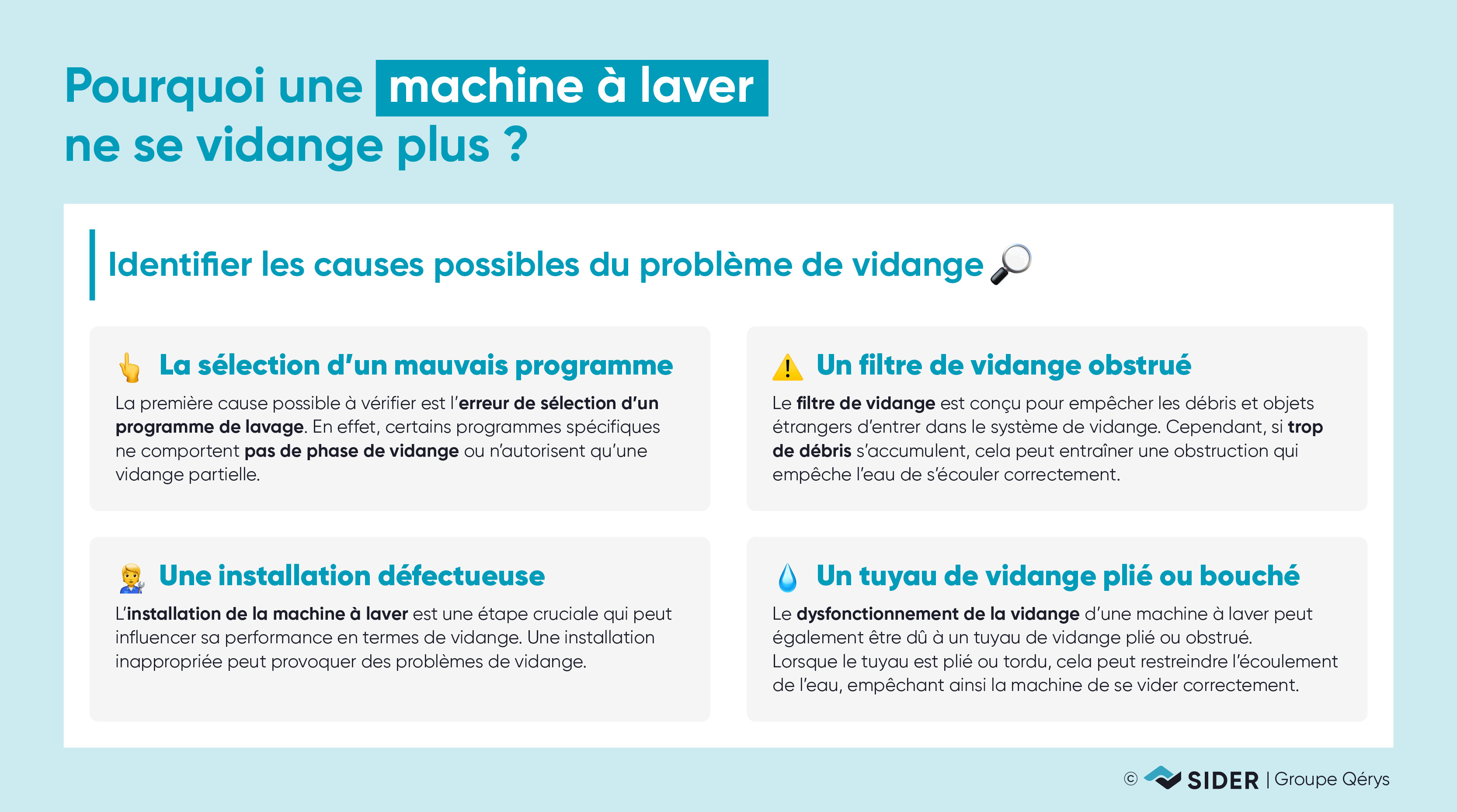 cause problème vidange machine à laver